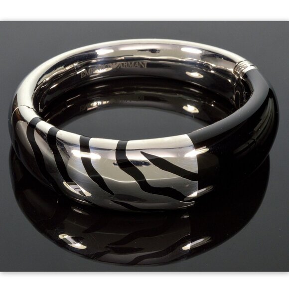 Emporio Armani Zebra Enamel Sterling Bangle Bracelet NWT - Picture 3 of 6
